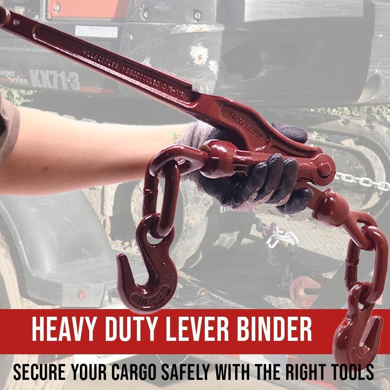 BoxerTool 3/8” – 1/2” Heavy Duty Chain Lever Load Binder with Forged Grab Hooks - Chain Binder Tie Down - 27,600 LBS Breaking Strength - Image 2